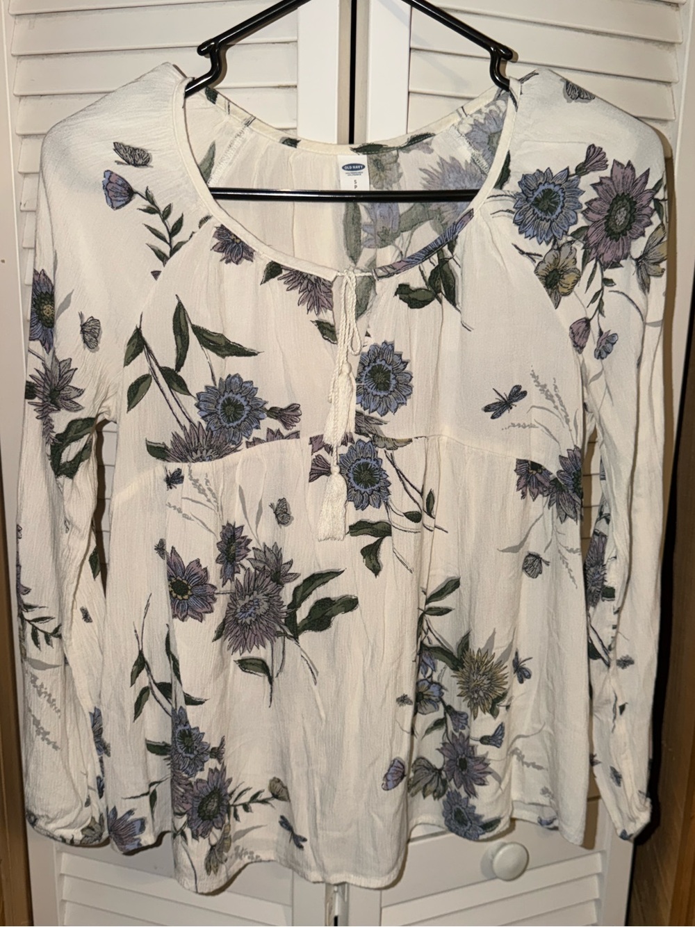 Old Navy Cream Floral Peasant Tunic with Purple Blooms
